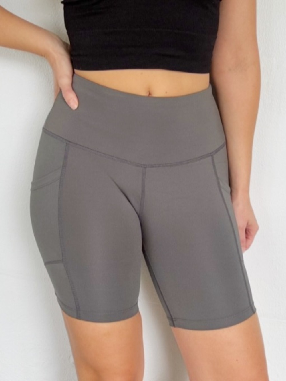 NYL medium gray high rise pocket bike shorts size small